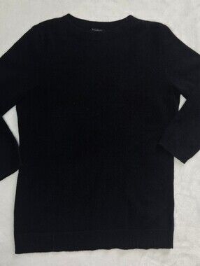 Talbots Pure Cashmere Black 3/4 Sleeve Crewneck Sweater SP